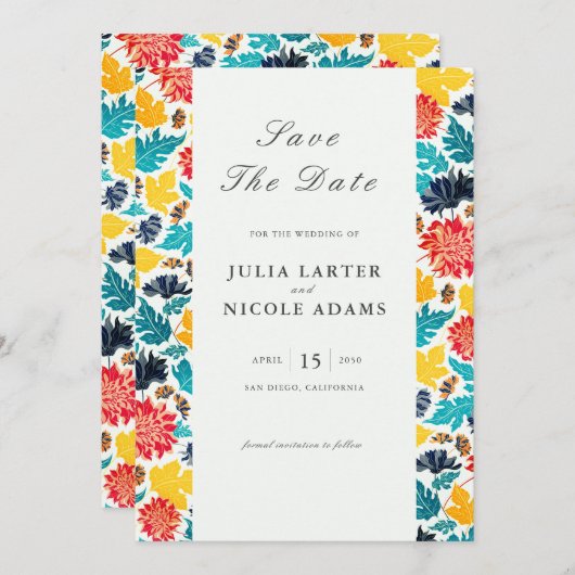 ナチュラルブルーイエローウォーター色ひまわり結婚の花 セーブザデート (正面/裏面)