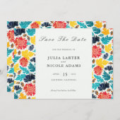 ナチュラルブルーイエローウォーター色ひまわり結婚の花 セーブザデート (正面/裏面)