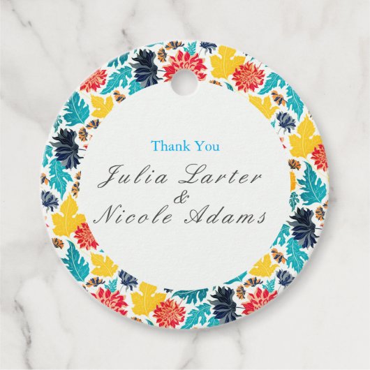 ナチュラルブルーイエローウォーター色ひまわり結婚の花 フェイバータグ (正面)