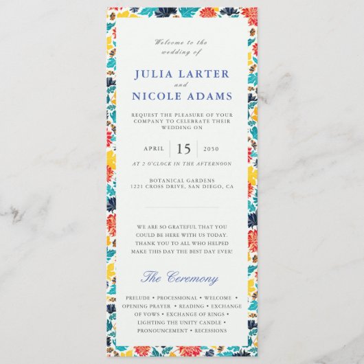 ナチュラルブルーイエローウォーター色ひまわり結婚の花 プログラム (正面)