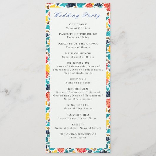 ナチュラルブルーイエローウォーター色ひまわり結婚の花 プログラム (裏面)