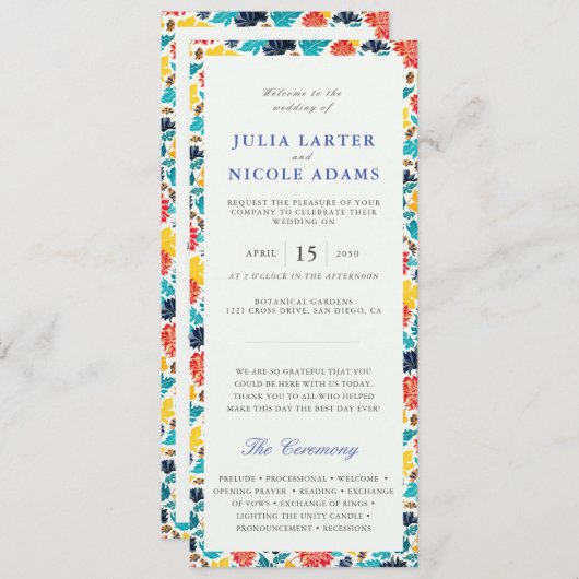 ナチュラルブルーイエローウォーター色ひまわり結婚の花 プログラム (正面/裏面)