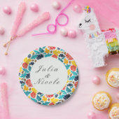 ナチュラルブルーイエローウォーター色ひまわり結婚の花 ペーパープレート (パーティー)