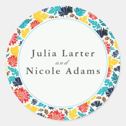 ナチュラルブルーイエローウォーター色ひまわり結婚の花 ラウンドシール (正面)