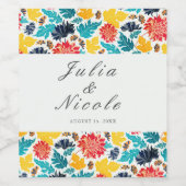 ナチュラルブルーイエローウォーター色ひまわり結婚の花 ワインラベル (シングルラベル)