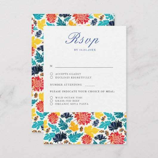 ナチュラルブルーイエローウォーター色ひまわり結婚の花 出欠カード (正面/裏面)