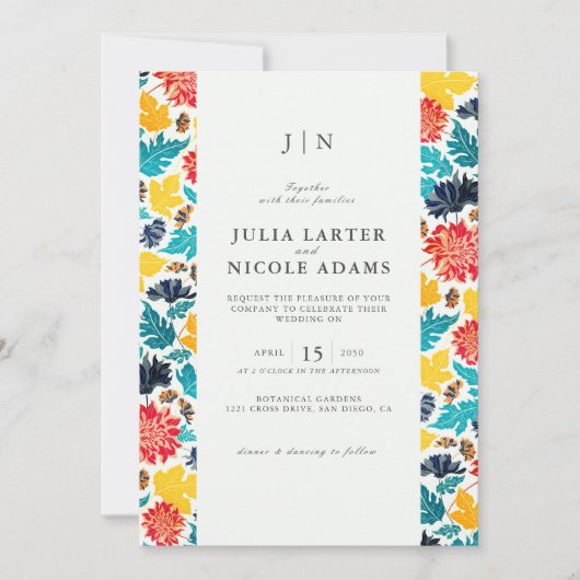 ナチュラルブルーイエローウォーター色ひまわり結婚の花 招待状 (正面)