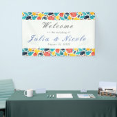 ナチュラルブルーイエローウォーター色ひまわり結婚の花 横断幕 (トレードショー)