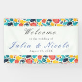 ナチュラルブルーイエローウォーター色ひまわり結婚の花 横断幕 (横)