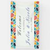 ナチュラルブルーイエローウォーター色ひまわり結婚の花 横断幕 (縦)