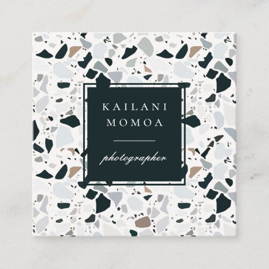 ナチュラルブルーモダンテラゾパターン スクエア名刺 (正面)
