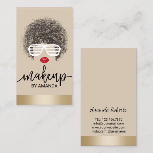ナチュラルヘアサングラスモダン化粧アーティストサロン 名刺 (正面/裏面)
