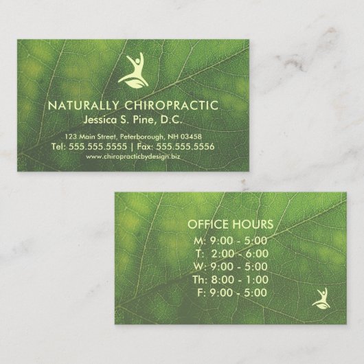 ナチュラルヘルスリーフオフィスアワーズカイロプラクター 名刺 (正面/裏面)