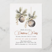 ナチュラルベージュバラ金ゴールドクリスマスボーブル 箔招待状 (正面)