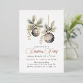 ナチュラルベージュバラ金ゴールドクリスマスボーブル 箔招待状 (立ち正面)