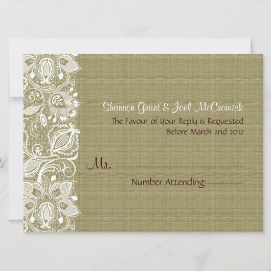 ナチュラルベージュリネン バルカン & ホワイト フラワーレース 招待状 (正面)