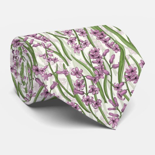 ナチュラルホワイトにピンクのヒヤシンスの花 ネクタイ (ロール)