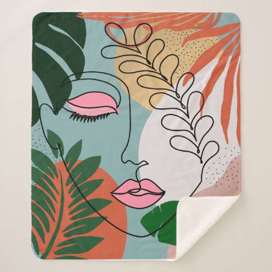 ナチュラルボホ熱帯イラストレーション シェルパブランケット (正面)