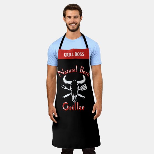 ナチュラルボーングリラー エプロン - 笑える黒人シェフ (着用した状態)