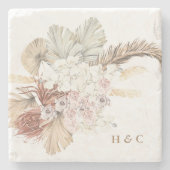 ナチュラルマーブルパンパスドライグラス結婚フローラ ストーンコースター (正面)