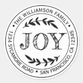 ナチュラルモダンなクリスマスの喜びラウンド返信先住所 ラウンドシール (正面)