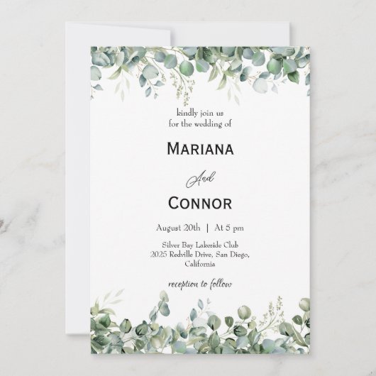 ナチュラルユーカリプトゥスグリーン結婚式招待状 招待状 (正面)