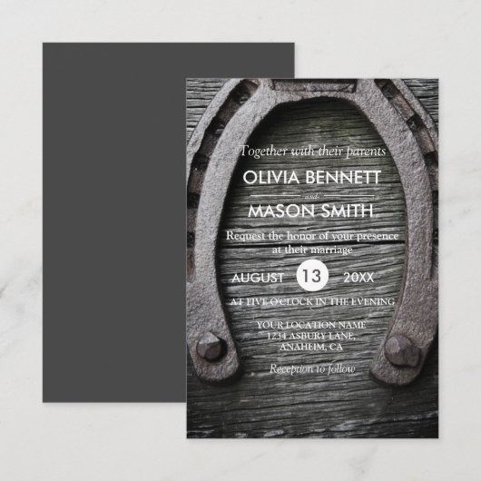 ナチュラルラッキーチャームホースシュー結婚式カード 招待状 (正面/裏面)