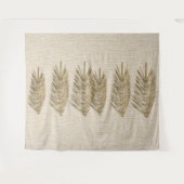 ナチュラルリネンテクスチャパーム葉スケッチ タペストリー (正面(横))