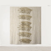 ナチュラルリネンテクスチャパーム葉スケッチ タペストリー (正面)