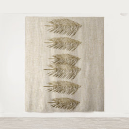 ナチュラルリネンテクスチャパーム葉スケッチ タペストリー