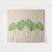 ナチュラルリネンテクスチャモンステラ葉水彩 タペストリー (正面(横))