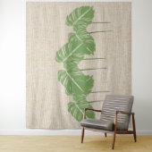ナチュラルリネンテクスチャモンステラ葉水彩 タペストリー (インサイチュ)