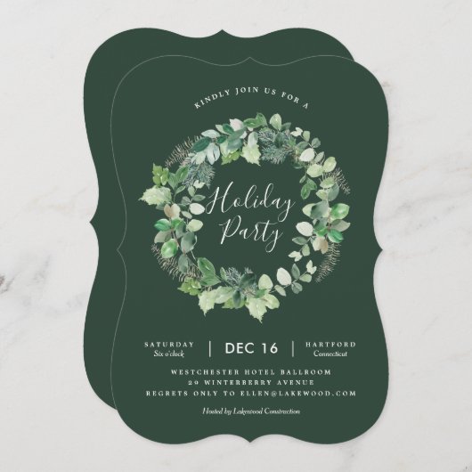 ナチュラルリースホリデーパーティー招待状 招待状 (正面/裏面)