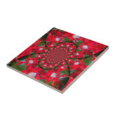 ナチュラルレッドフラワーホワイトフェザー万華鏡のように千変万化するパターンアート タイル (側面)