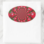 ナチュラルレッドフラワーホワイトフェザー万華鏡のように千変万化するパターンアート 楕円形シール (バッグ)