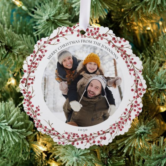 ナチュラルレッドベリーメリークリスマスフォトリース オーナメントカード (インサイチュ (木))