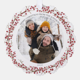 ナチュラルレッドベリーメリークリスマスフォトリース オーナメントカード