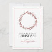 ナチュラルレッドベリーリースメリークリスマススクリプトホ シーズンカード (正面)