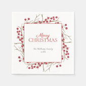 ナチュラルレッド素朴ベリーメリークリスマス スタンダードカクテルナプキン (正面)