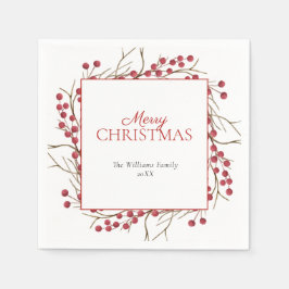 ナチュラルレッド素朴ベリーメリークリスマス スタンダードカクテルナプキン