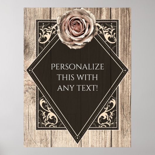 ナチュラルローズエレガントウッドダイヤモンドパーティーバナー ポスター (正面)