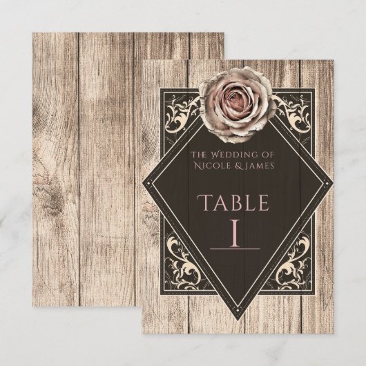 ナチュラルローズエレガントライトダイヤモンドテーブルナンバー 招待状 (正面/裏面)