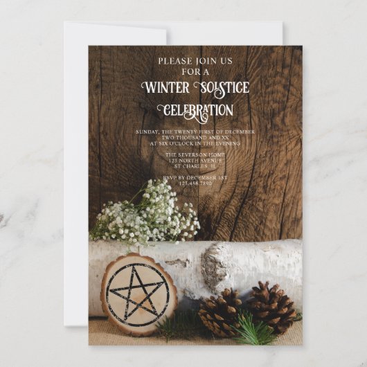 ナチュラル樺の木ツリーログパインコーンウィンター至 招待状 (正面)