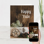 ナチュラル樺の木ツリーログ&パインコーンハッピーユール(キリスト降誕祭) シーズンカード