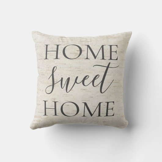 ナチュラル樺の木ホームスウィートホームグレー素朴スクリプト クッション (裏面)
