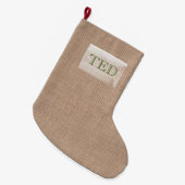 ナチュラル素朴リネンクリスマスNAME赤い緑 ラージクリスマスストッキング (正面 (吊り時))