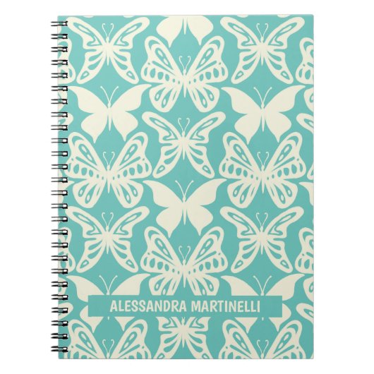 ナチュラル蝶かわいいデザインオンティール(緑がかった色) ノートブック (正面)
