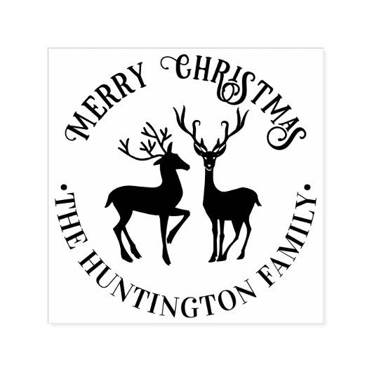 ナチュラル2 鹿 メリークリスマス グリーティング 家族名 セルフインキングスタンプ (デザイン)