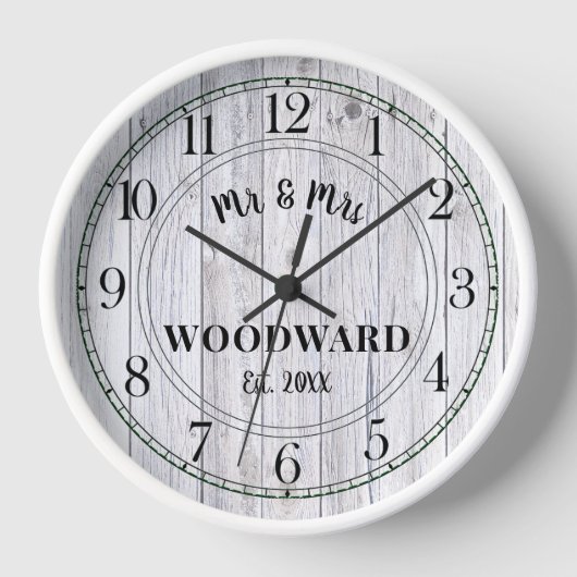 ナチュラル　ウッドフレーム　結婚式　ウェディング　新婚夫婦　オーダーメイド 壁時計 (正面)