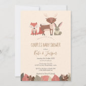 ナチュラル　ウッドランドアニマル　カップル　フォレスト　ベイビーシャワー 招待状 (正面)